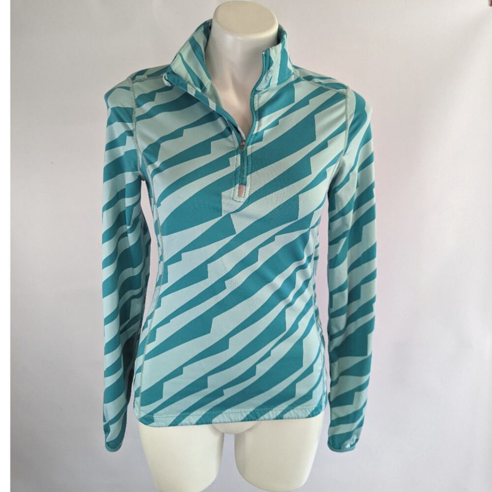 Marika Teal Stripe Popover Top Sz Small